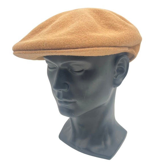Vintage 00s Stacy Adams Mens Wool Newsboy Flat Cap Hat Driving Golf Tan L/XL - Picture 1 of 9